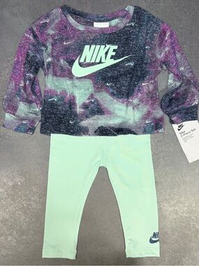 Nike 12M 2 Piece Set Purple Tie Dye Sweatshirt Mint Leggings NWT